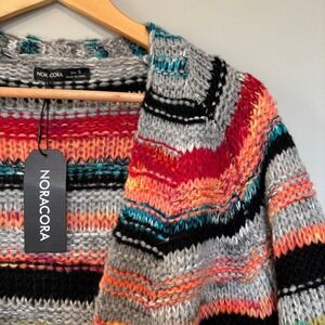 Noracora Women's Size Small Cardigan Bold Strips Colorful Knit Grandmacore Cozy